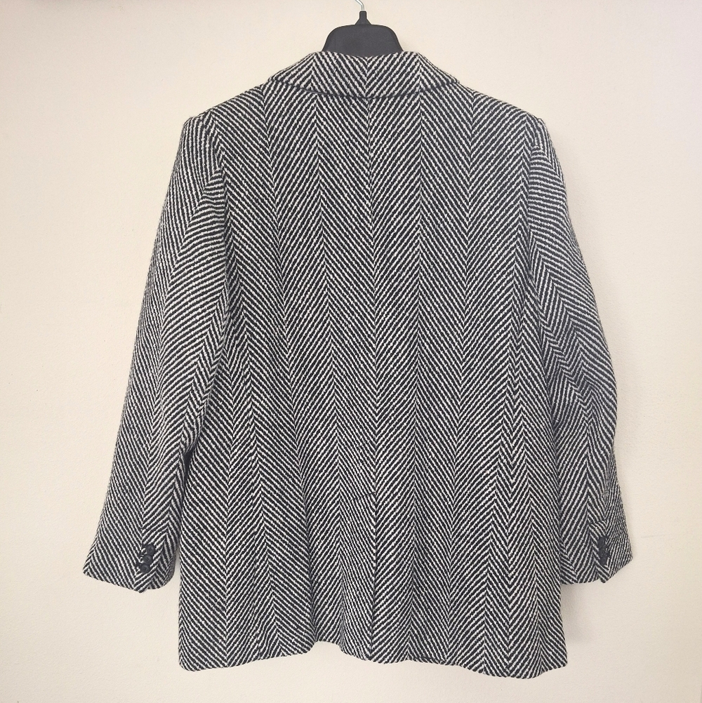 LOFT Herringbone Double Breasted Wool Blend Black White Blazer-Size 14 - NWT - Picture 9 of 12